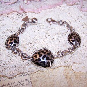 VORENO Sterling Silver Black Enamel Link Bracelet - 7.25" Length